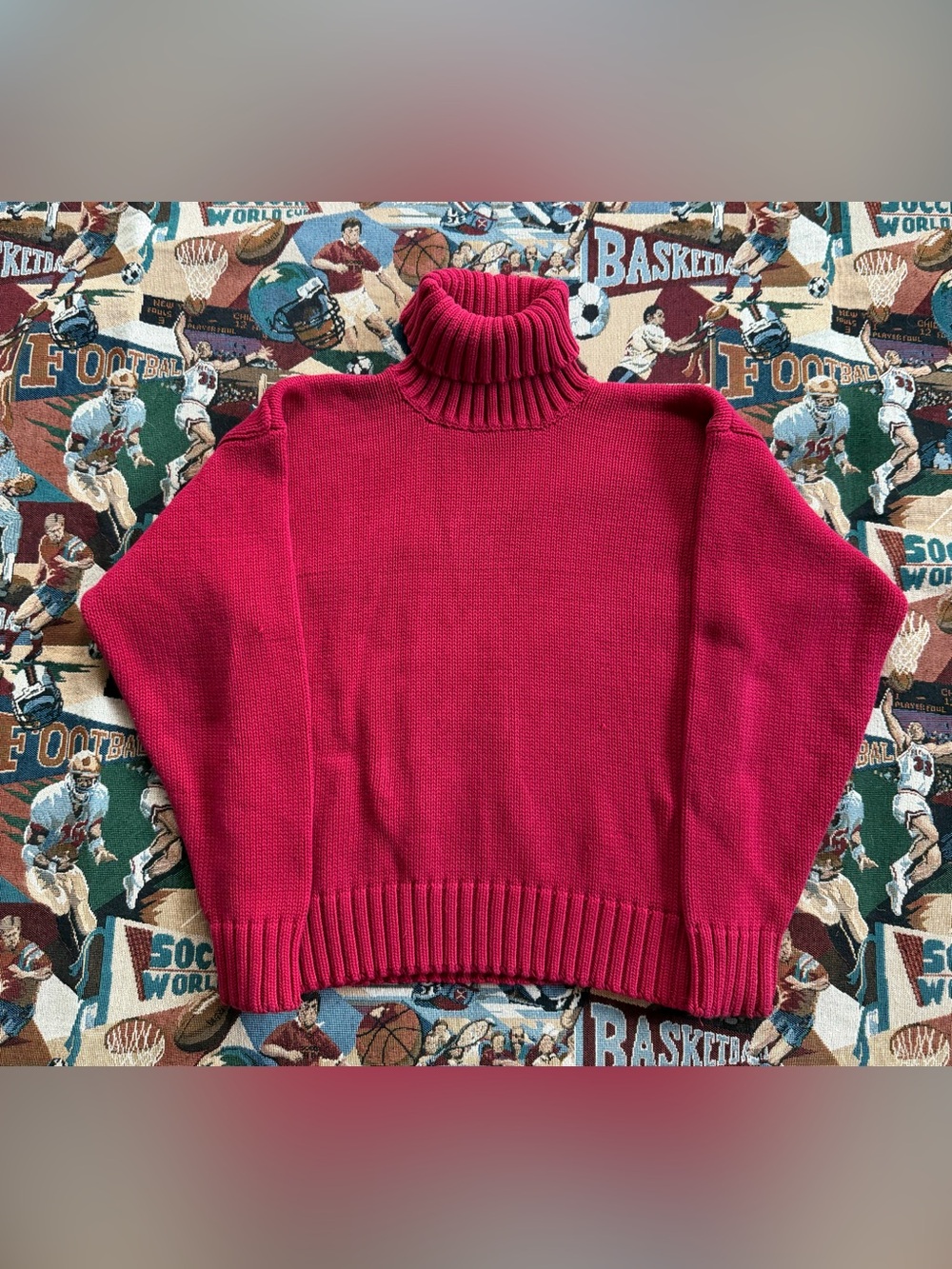 Vintage 90s Women’s Charter Club Red Cotton Turtleneck Sweater